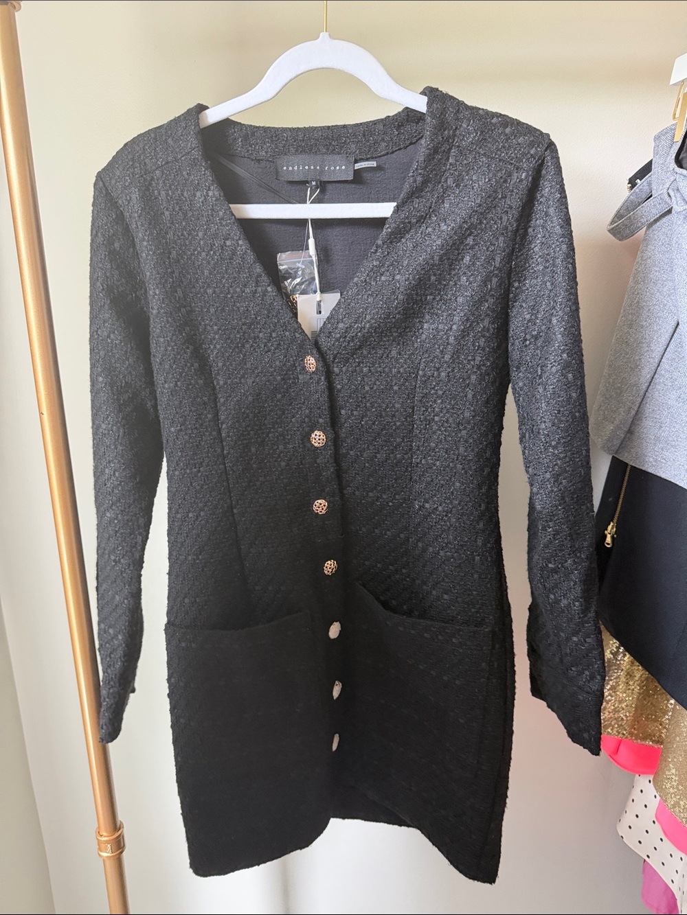 Endless Rose Black Textured Long Sleeve Cardigan Dress
